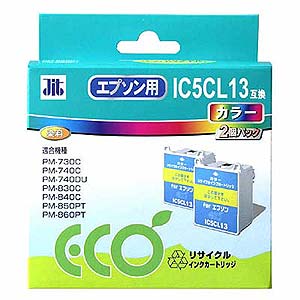 【クリックで詳細表示】リサイクルインク IC5CL13互換 カラー 2個パック JIT-E13C2P＿TSL