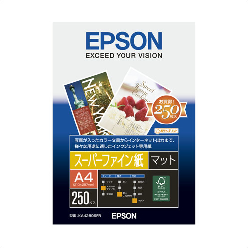 エプソン　純正用紙　スーパーファイン紙（A4・250枚） KA4250SFR【返品不可】