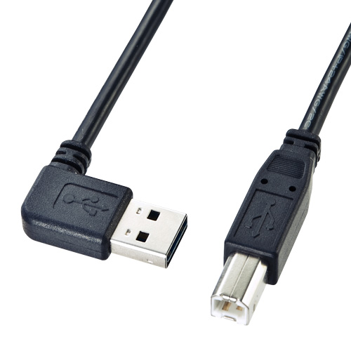両面挿せるL型USBケーブル（A-B 標準・3m・ブラック）