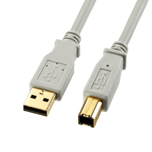 USBケーブル 0.6m USB2.0 A-Bコネクタ 金メッキ ライトグレー USB-IF認証品