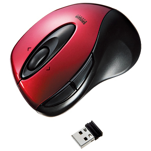 【クリックで詳細表示】極小レシーバーワイヤレスレーザーマウス(5ボタン・レッド) MA-NANOLS3R