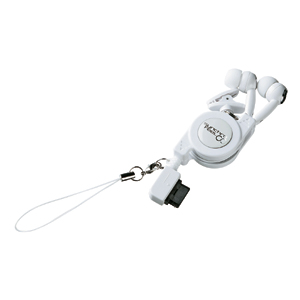 【クリックで詳細表示】携帯電話用巻き取りステレオヘッドホン外部接続端子(ホワイト) T-655