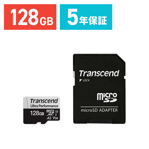 microSDカード 128GB Class10 UHS-I U3 A2 V30 SDカード変換アダプタつき Transcend[TS128GUSD340S]