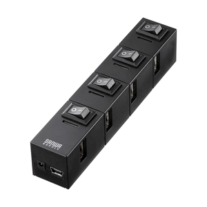 【クリックでお店のこの商品のページへ】個別スイッチ付き4ポート節電USBハブ(マグネット付・ブラック) USB-HSM410BK