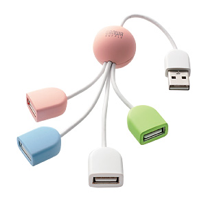 【クリックで詳細表示】USB2.0ハブ(4ポート・ピンク＆4色) USB-HUB234P4