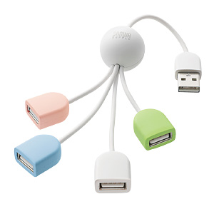 【クリックで詳細表示】USB2.0ハブ(4ポート・ホワイト＆4色) USB-HUB234WH4