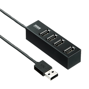 【クリックで詳細表示】磁石付き4ポートUSB2.0ハブ(0.3m・ブラック) USB-HUB252BK