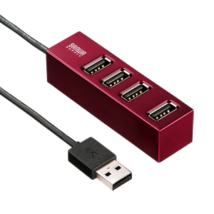 【クリックで詳細表示】【わけあり在庫処分】磁石付き4ポートUSB2.0ハブ(2m・レッド) USB-HUB254R