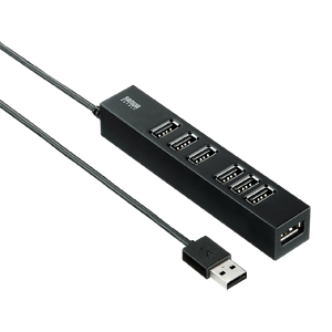 【クリックで詳細表示】磁石付き7ポートUSB2.0ハブ(1m・セルフパワー・ブラック) USB-HUB255BK
