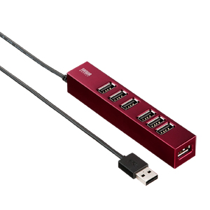 【クリックで詳細表示】磁石付き7ポートUSB2.0ハブ(1m・セルフパワー・レッド) USB-HUB255R