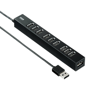 【クリックで詳細表示】磁石付き10ポートUSB2.0ハブ(1m・セルフパワー・ブラック) USB-HUB256BK