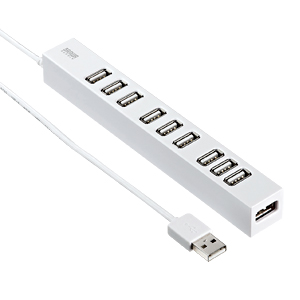 【クリックで詳細表示】磁石付き10ポートUSB2.0ハブ(1m・セルフパワー・ホワイト) USB-HUB256W