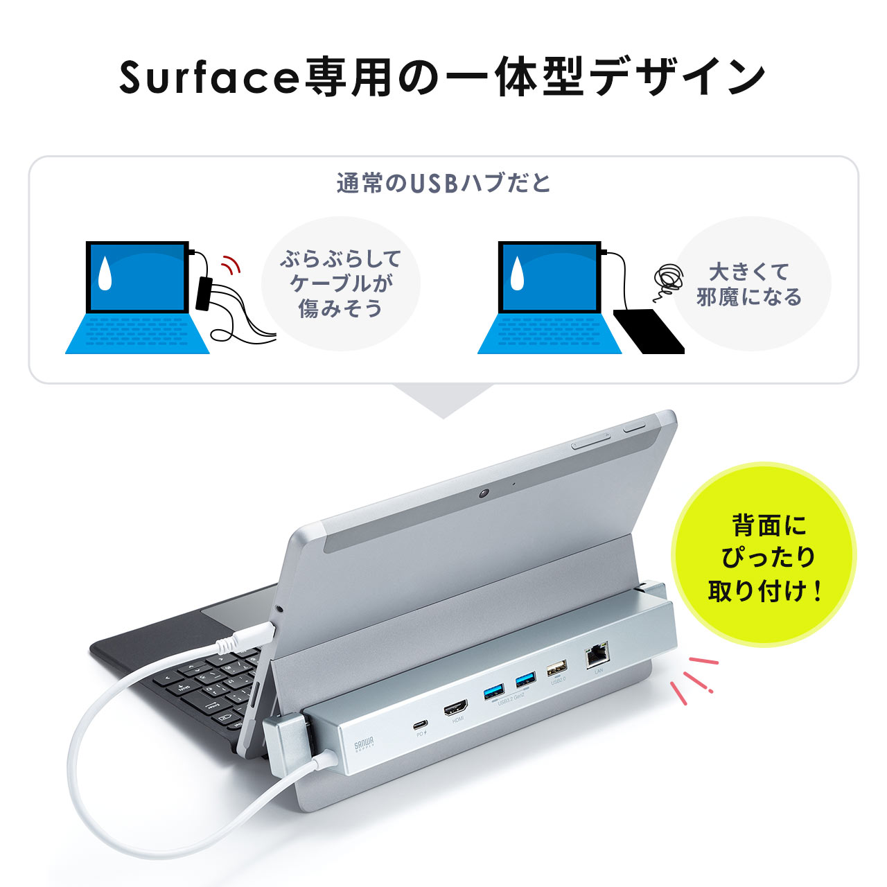 Surface専用ドッキングステーション Type-Cハブ 4K/30Hz HDMI USB×3