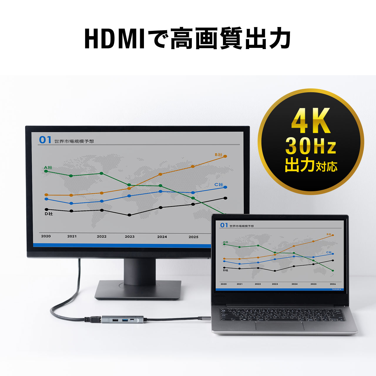 USB Type-Cハブ（USB PD充電・60W対応・HDMI出力・MacBook・iPad Pro