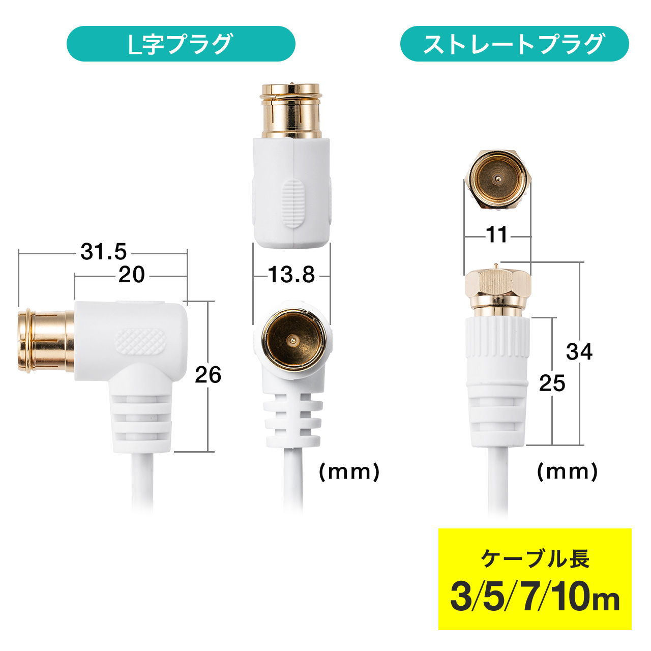 アンテナケーブル 極細 4K対応 8K対応 S2.5C 片側L字 ねじ式 アンテナコード 500-AT001の販売商品 | 通販ならサンワダイレクト