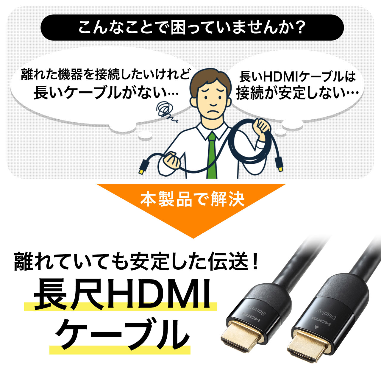 HDMIケーブル（イコライザ内蔵・4K/60Hz・18Gbps伝送対応・HDMI2.0準拠