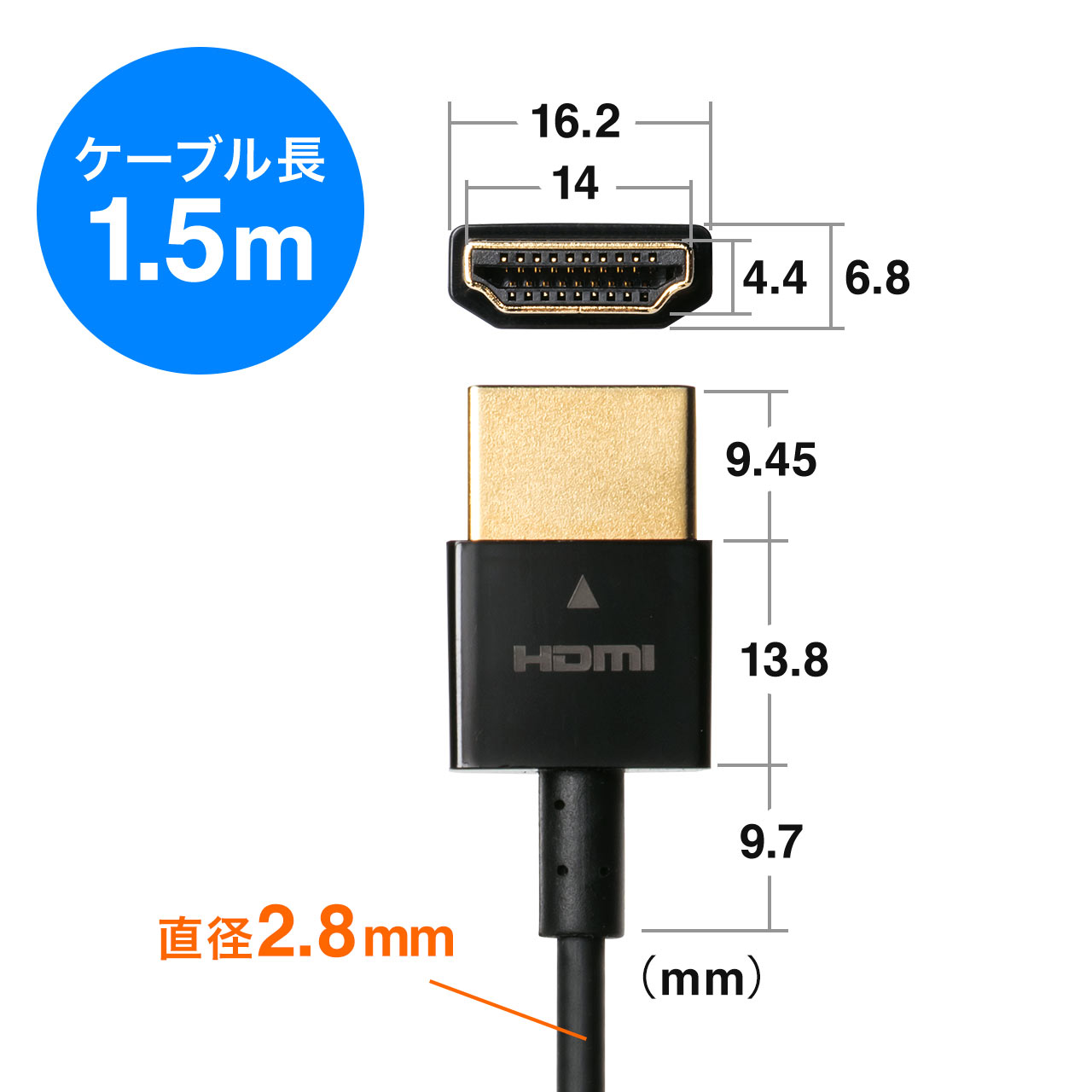 HDMIケーブル（スリムケーブル・ケーブル直径約2.8mm・Ver1.4規格認証品・4K/30Hz・PS4・XboxOne）  500-HD022の販売商品 | 通販ならサンワダイレクト