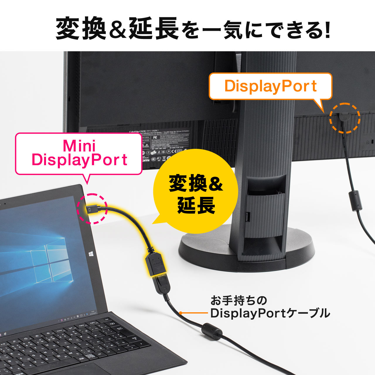 Mini DisplayPort-DisplayPort変換アダプタケーブル(4K/60Hz対応